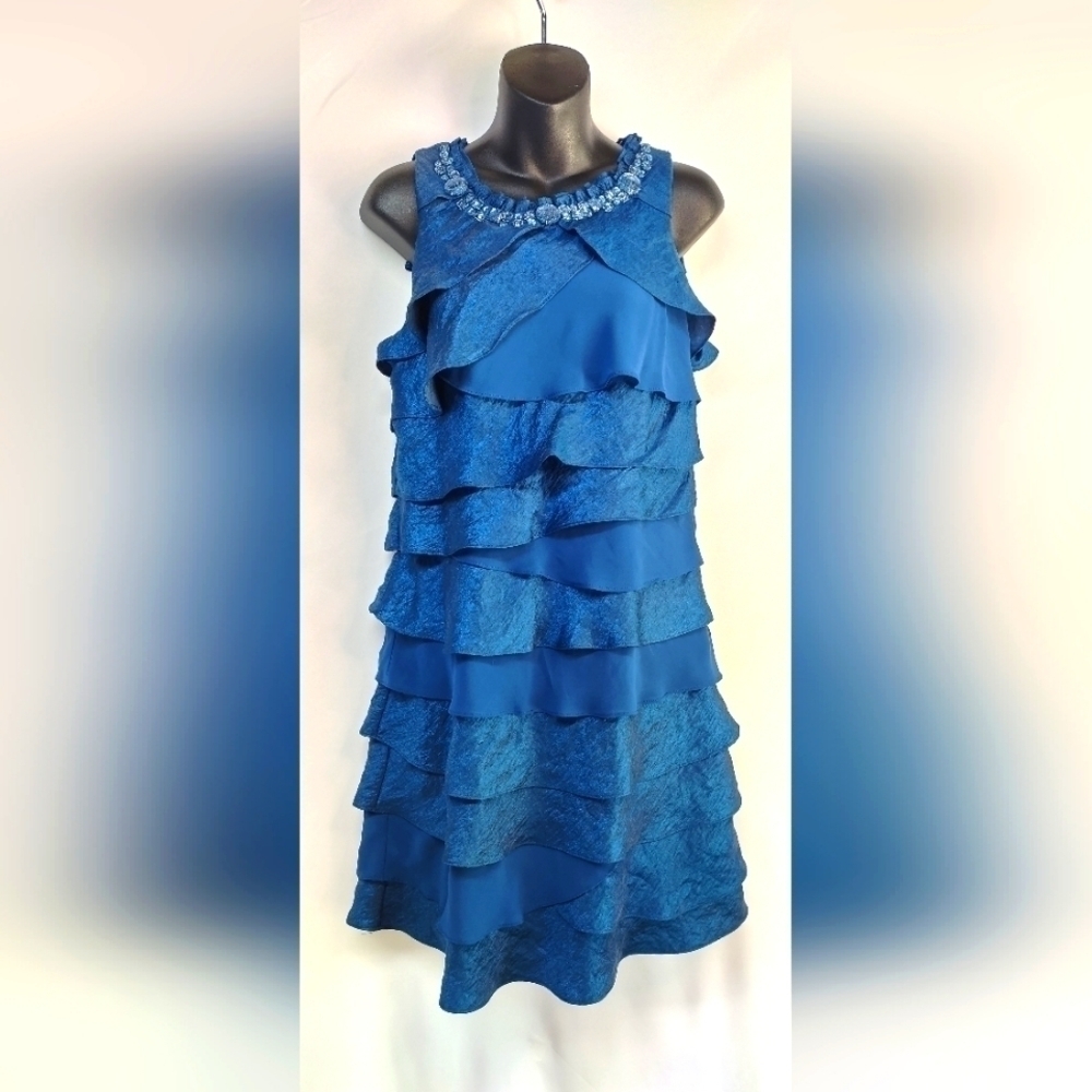 SL Fashion Women's Blue Ryinstone Embellished Layered Dress Size 12